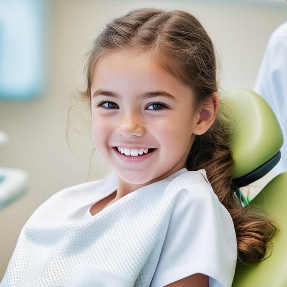 Young girl smiling while sitting in dental chair