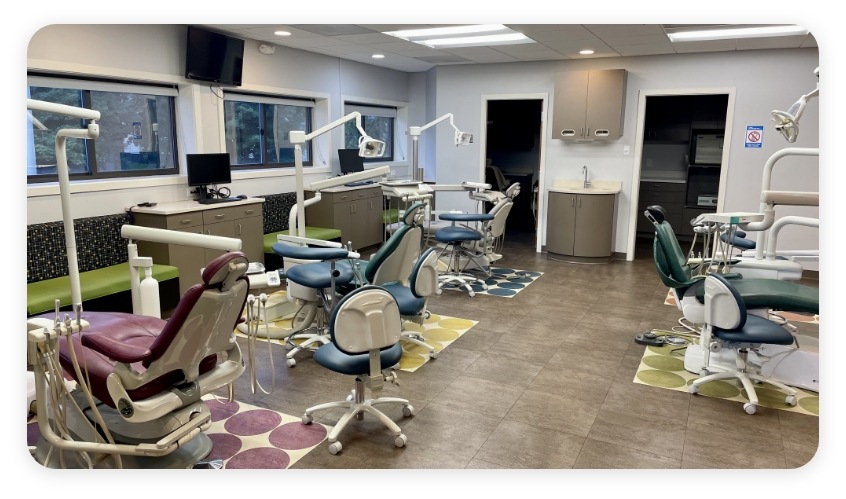 Row of pediatric dental treatment chairs