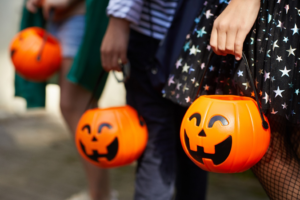 a group of children trick-or-treating