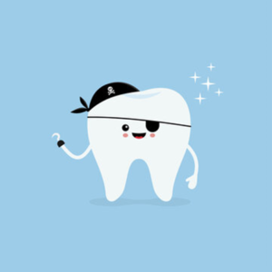 a cartoon of a tooth wearing a pirate costume